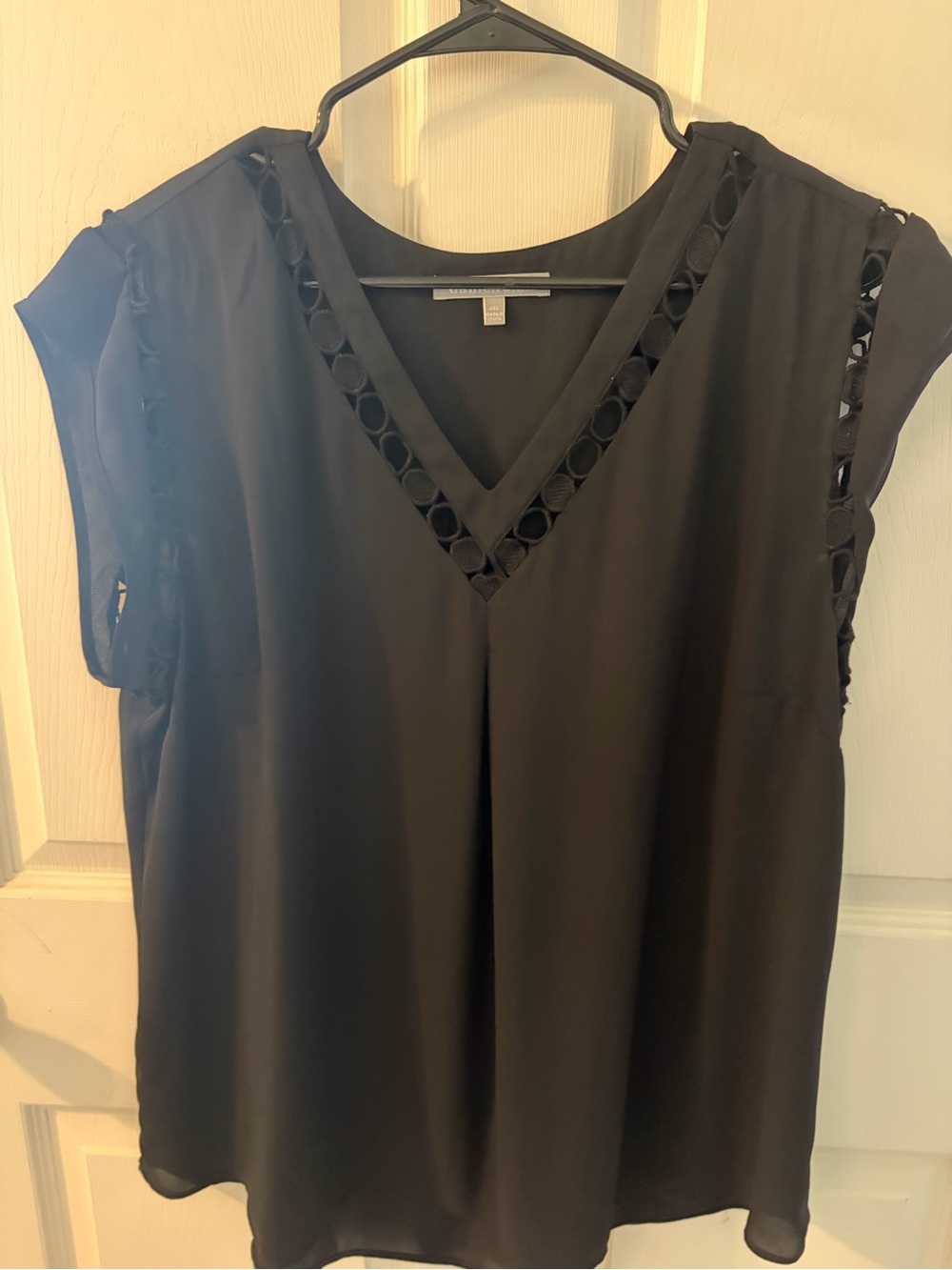 Daniel Rainn XXL Black V Neck Cutout Trim Blouse